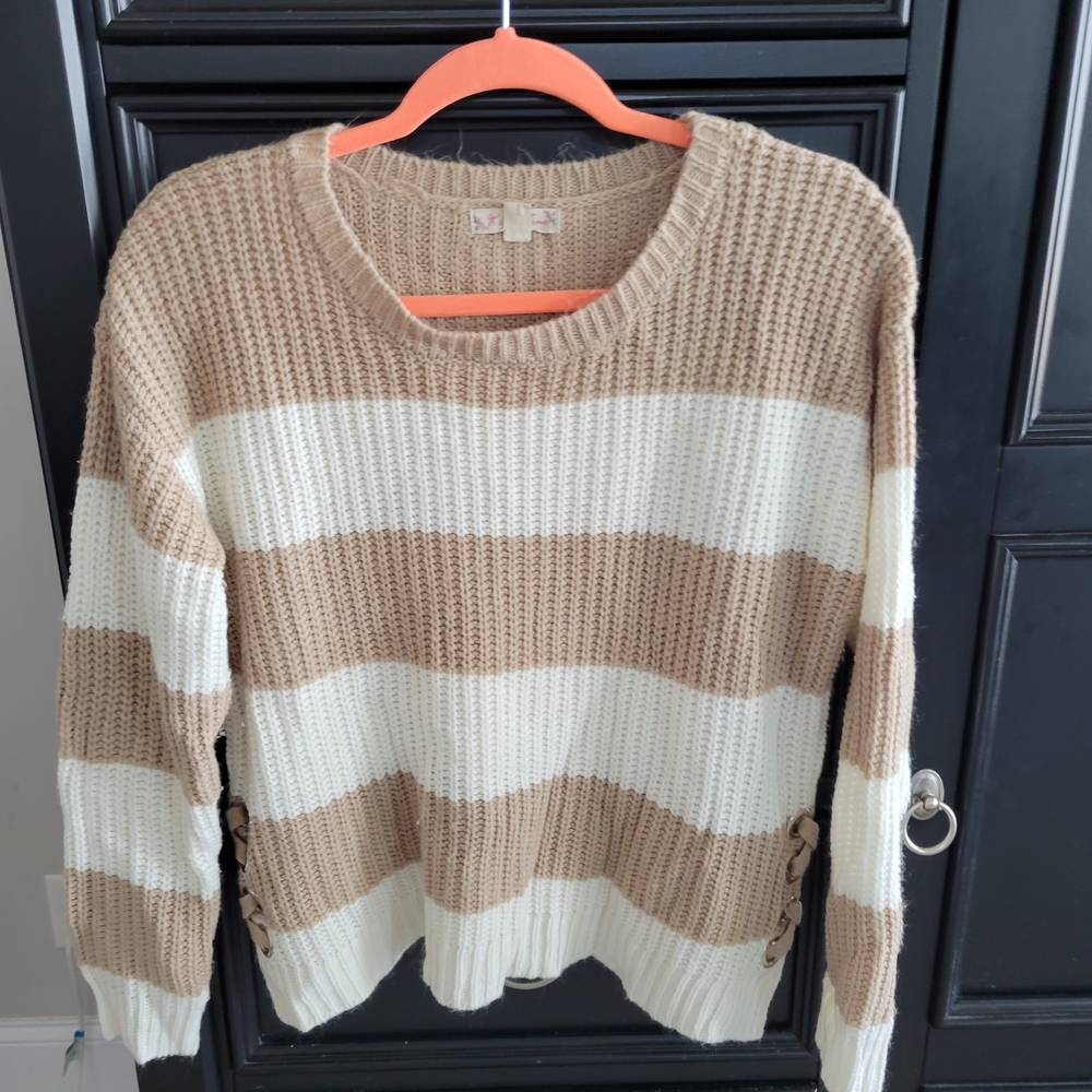 It's Our Time Tan and Cream Striped Sweater
